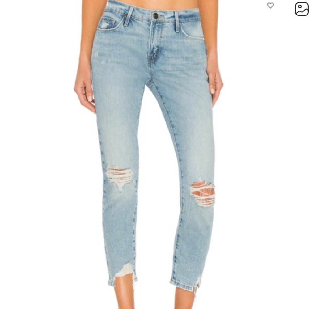 Frame blue jeans Size 25 Le Garcon Crop distressed straight mid-rise